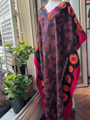 Caftan long rouge et orange fleurs